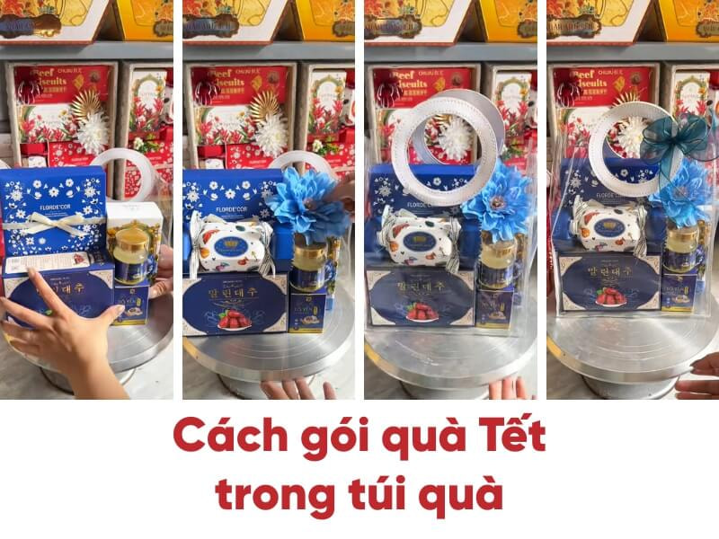 các bước gói quà Tết bằng túi mica trong suốt 